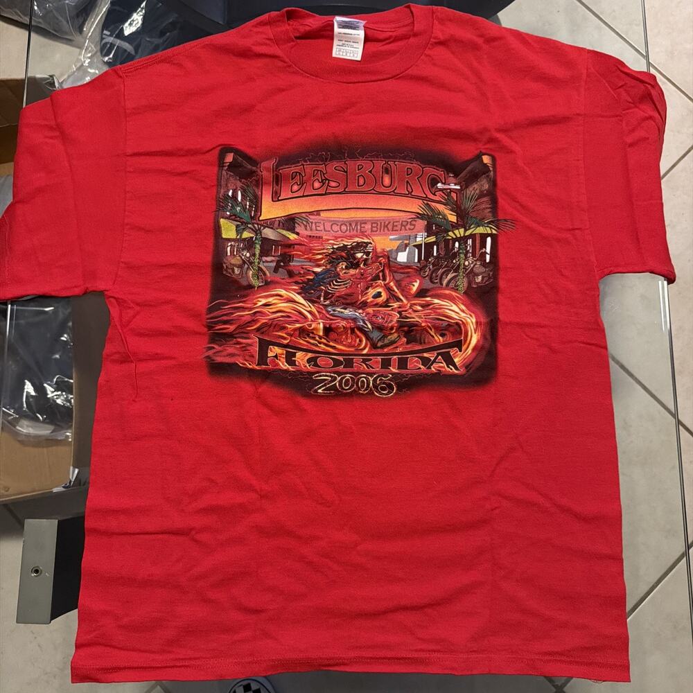 Leesburg Florida Bike T Shirt Red Mens Large Crewneck Short Sleeve 2006